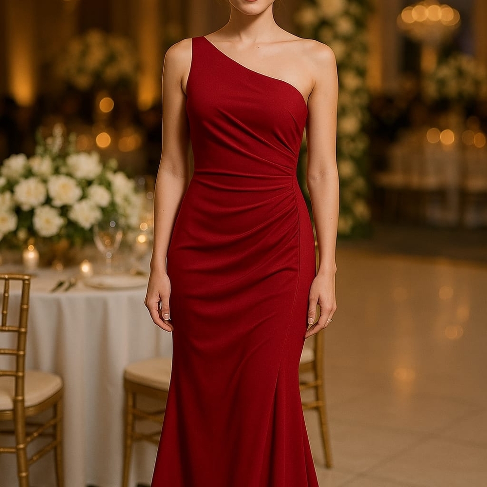 Chic One-Shoulder Red Dress